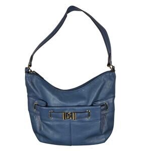 Tignanello Leather Hobo Bag Blue Pebbled Shoulder Purse Gold Hardware Medium